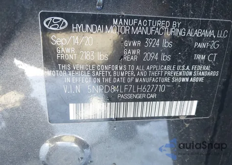 2020 Hyundai Elantra Sel from USA, damaged, VIN 5NPD84LF7LH627710